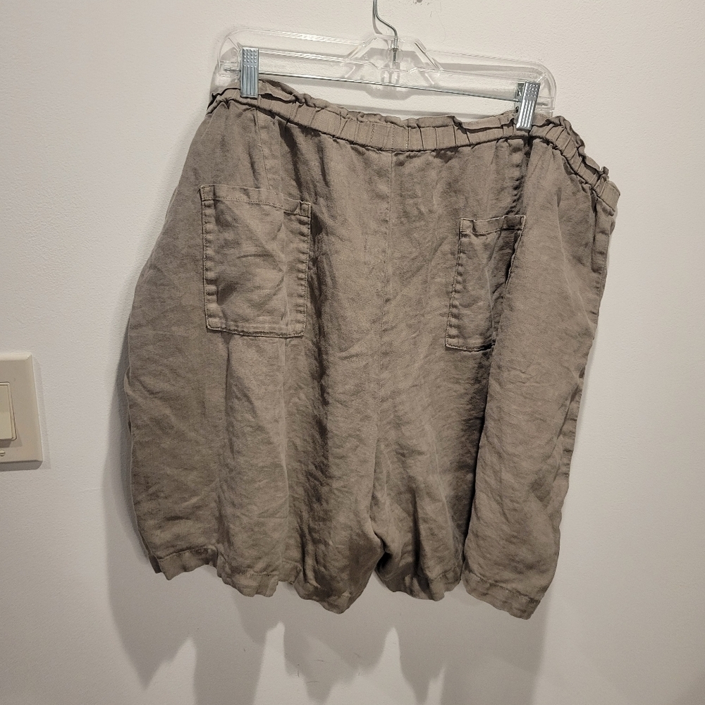 Purejill Size 4x 100% Linen Sage Green Elastic Waist Shorts Pockets - Picture 3 of 6